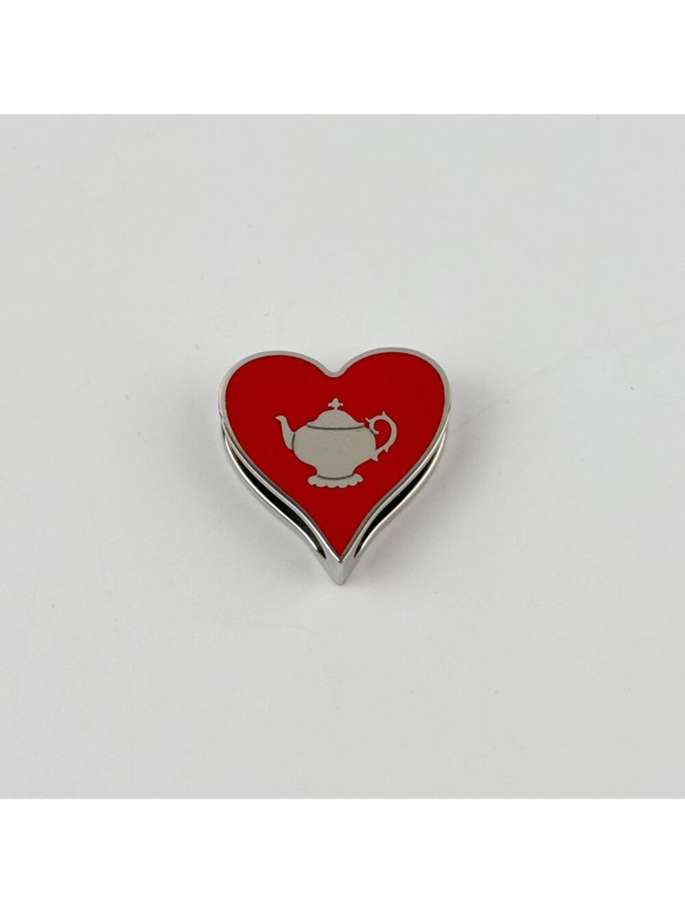 Hermes Tea Time Heart Teapot Twilly Ring Scarf Metal Enamel Red Silver Vintage